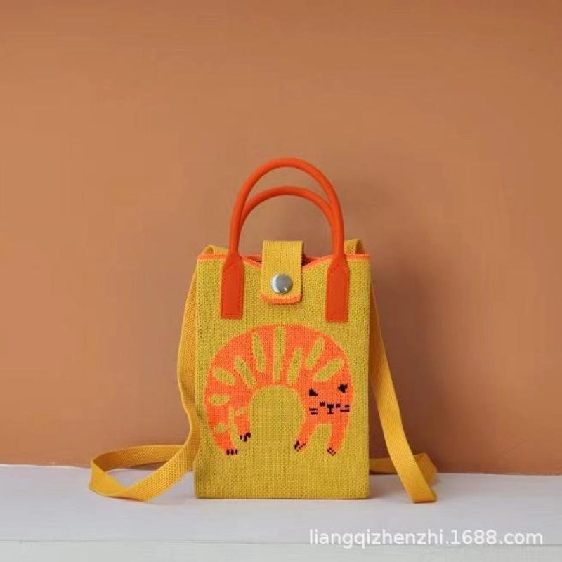 Women's Polyester Cartoon Cute Square Hidden Buckle Shoulder Bag Handbag Crossbody Bag
