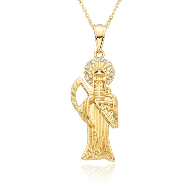 Copper Inlay Human Virgin Mary Zircon Pendant Necklace