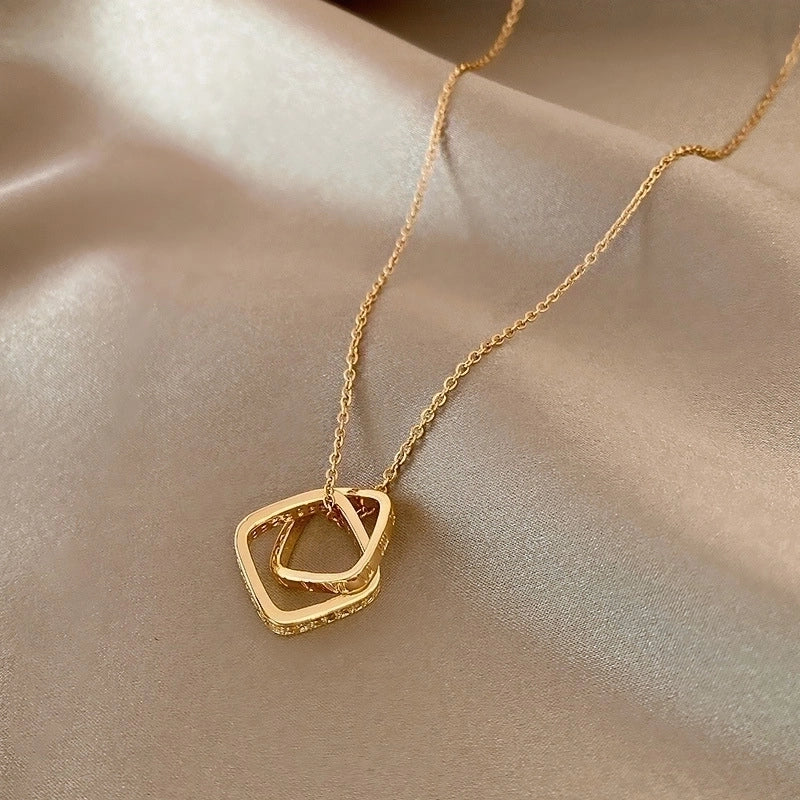 Elegant Minimalist Geometric Titanium Steel Plating Inlay Artificial Pearls Shell Zircon Necklace