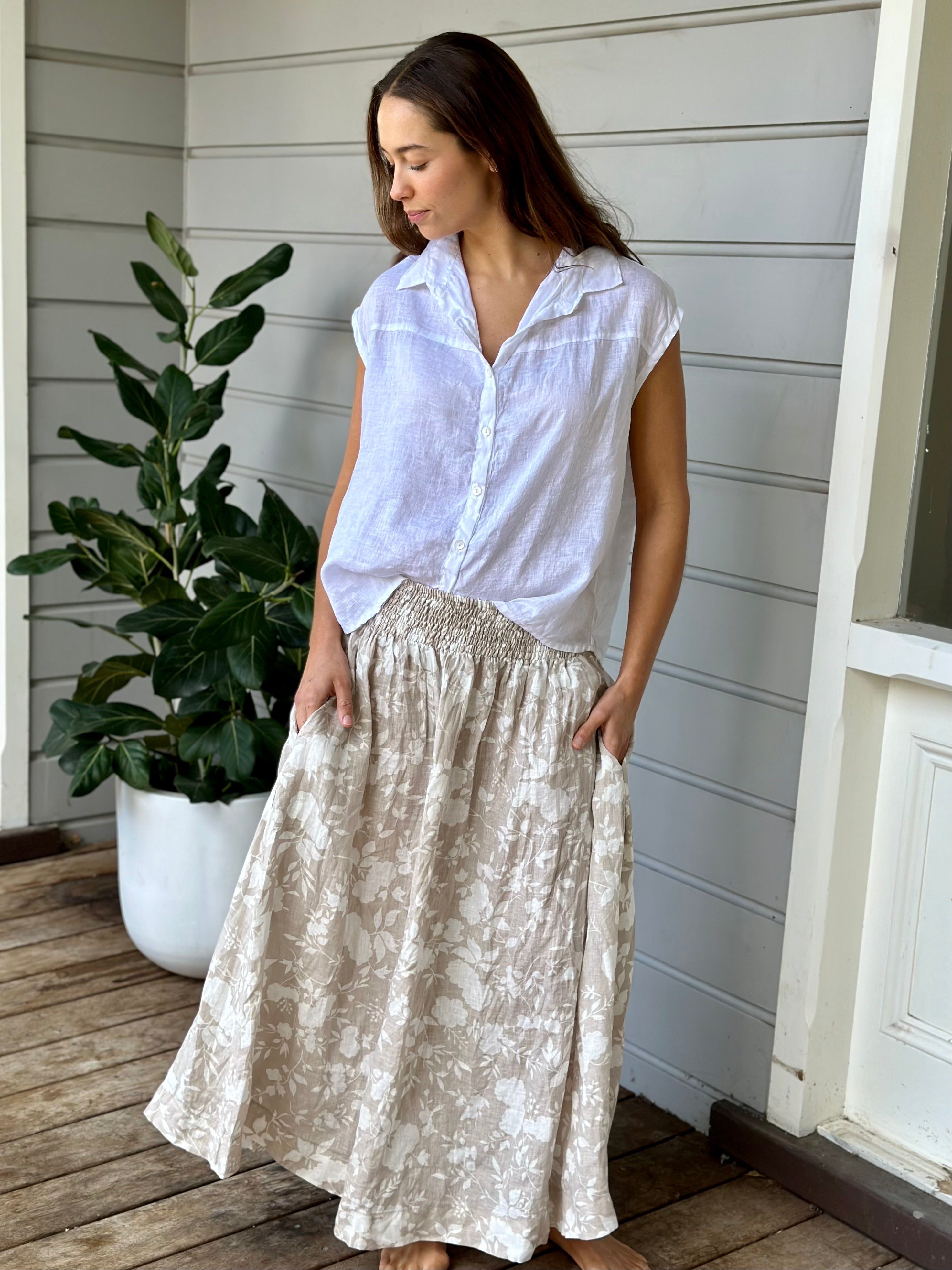 lulu skirt - big almond flower linen