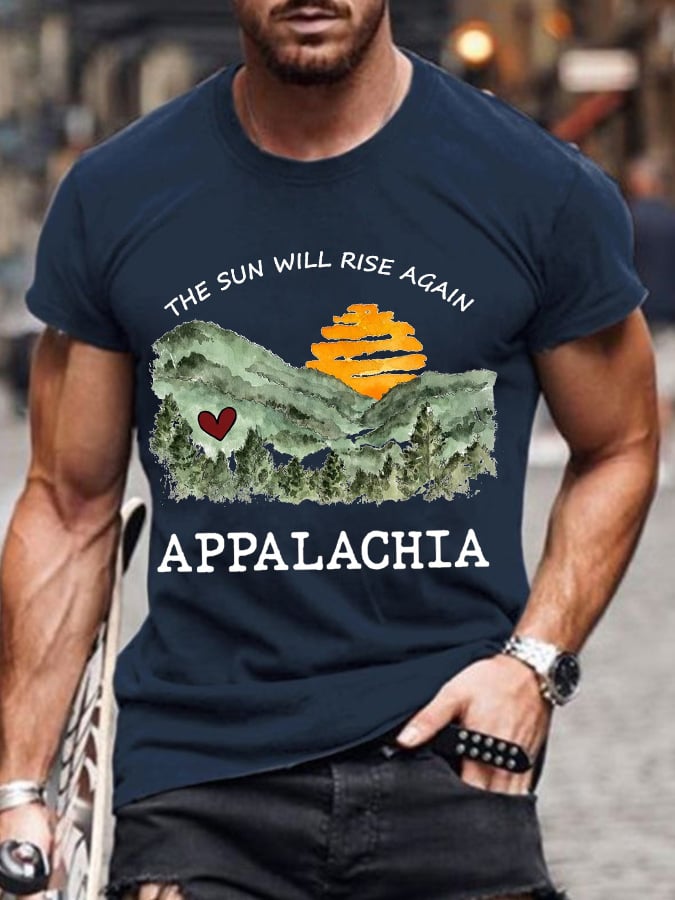 Men's Appalachia Strong.The Sun Will Rise Again Printed Casual T-Shirt