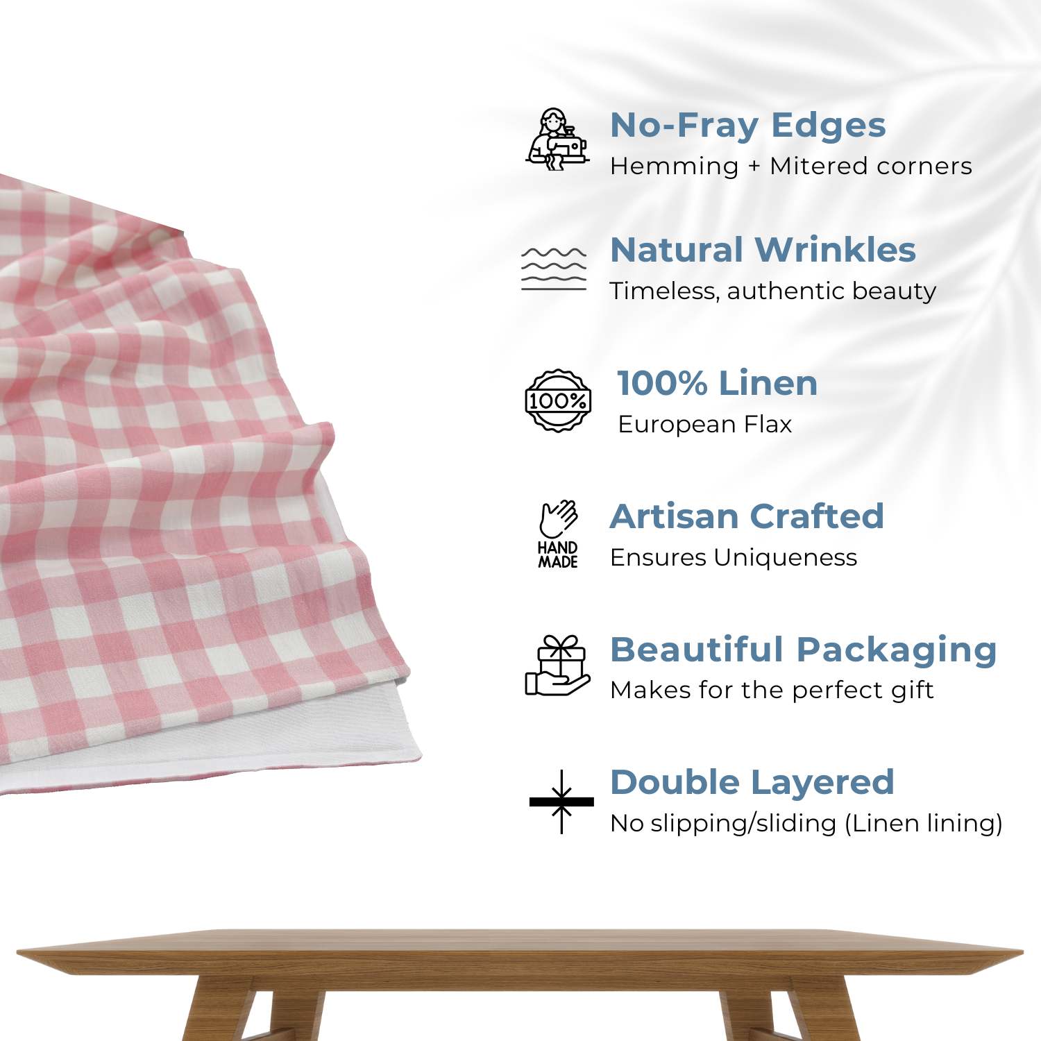 Pink Buffalo Check 100% Linen Table Runner