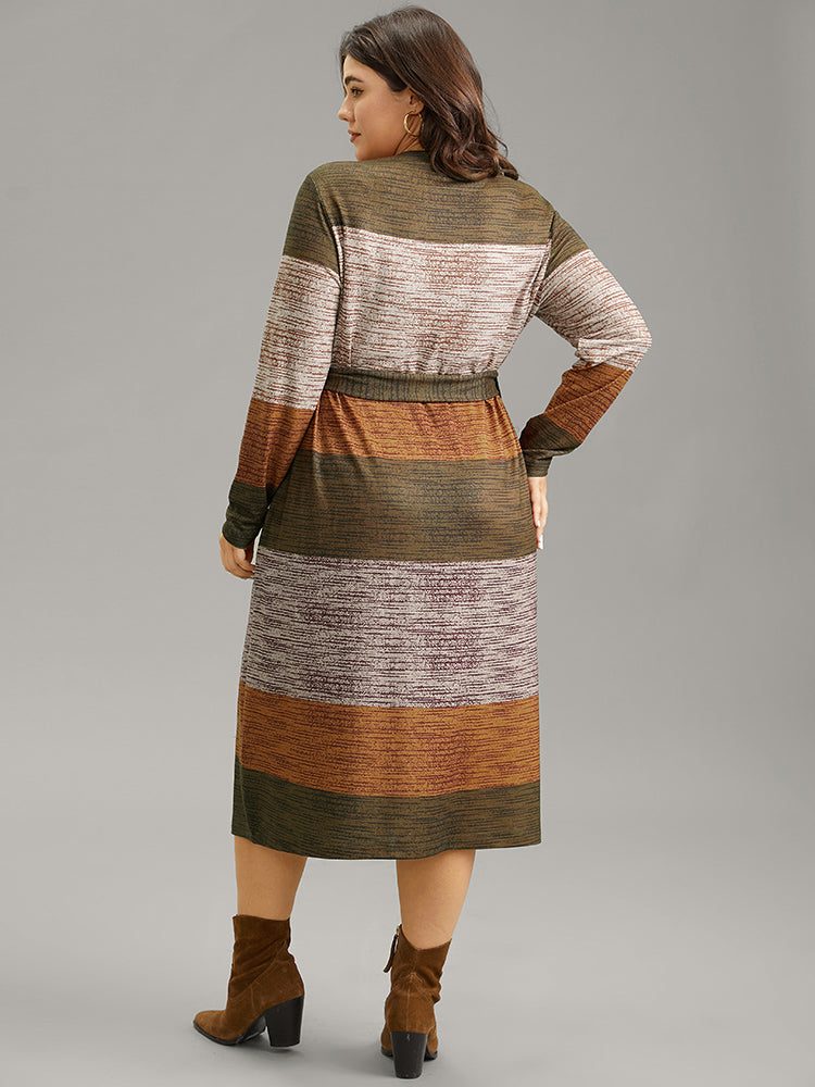 Colorblock Contrast Heather Belted Dress