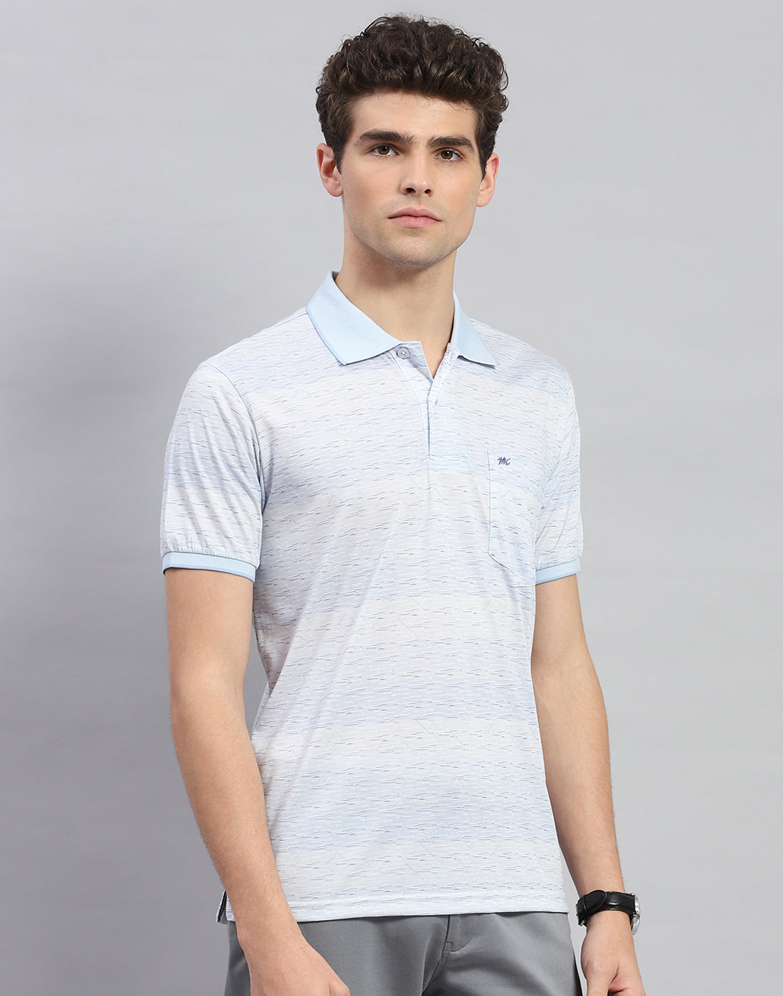 Men Sky Blue Printed Polo Collar Half Sleeve T-Shirt