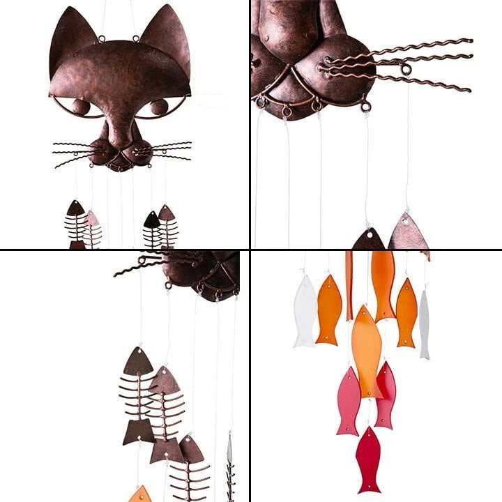 🔥49% OFF🐱Handcrafted Metal Cat and Recycled Glass Fish Wind Chime🎏