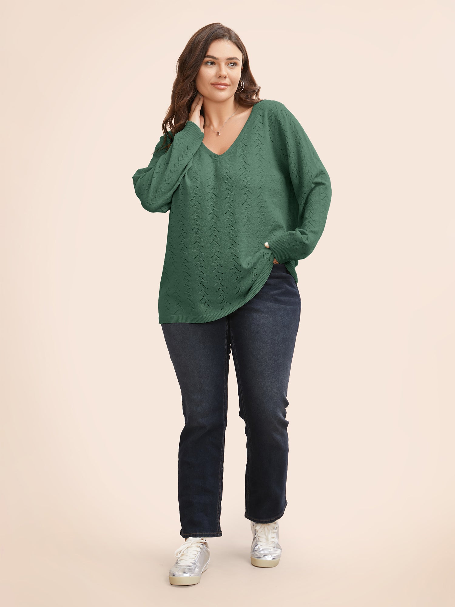 Texture V Neck Lightweight Pullover