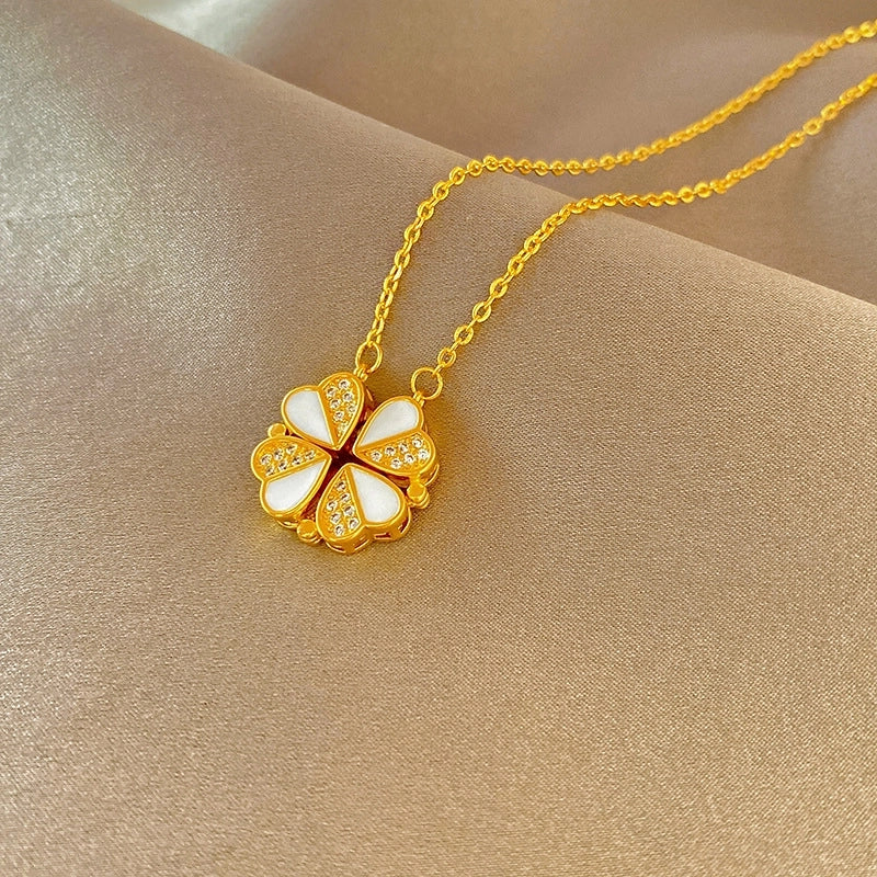 Fashion Flower Butterfly Titanium Steel Copper Pearl Plating Inlay Rhinestones Pendant Necklace 1 Piece