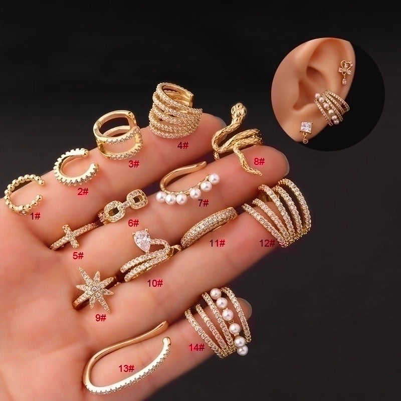 Ear Cartilage Rings & Studs Fashion C Shape Copper Plating Inlay Pearl Zircon