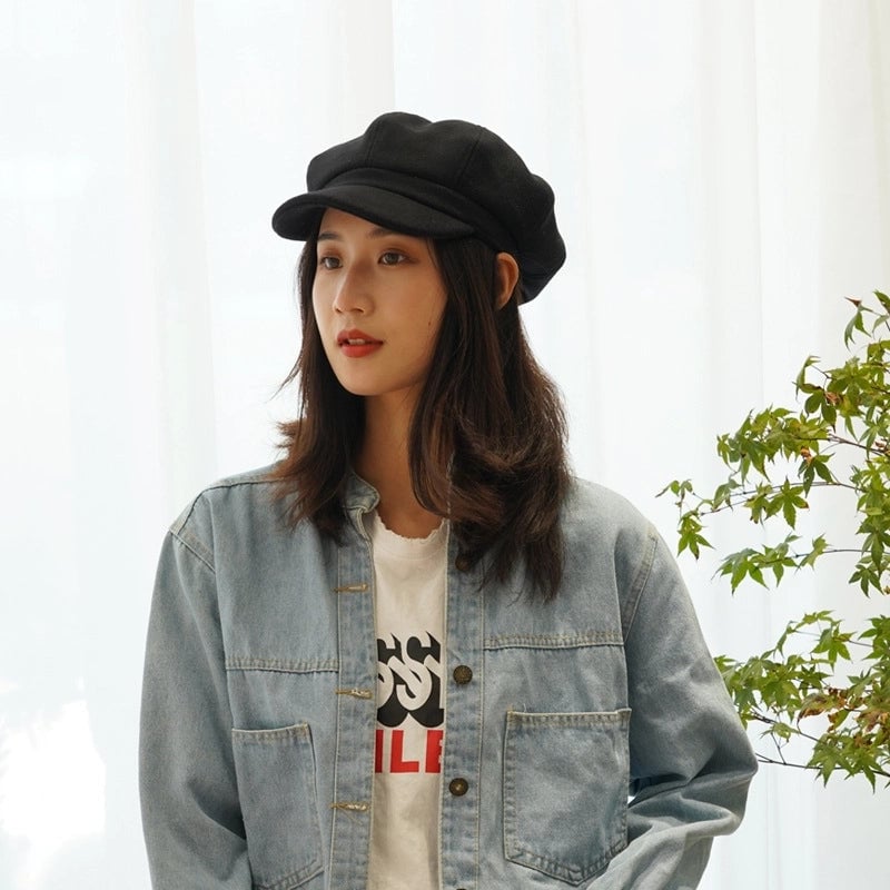 Hat Women's Autumn And Winter British Retro Painter Octagonal Hat Japanese Internet Celebrity Versatile Korean Style Street Fashion Peaked Beret