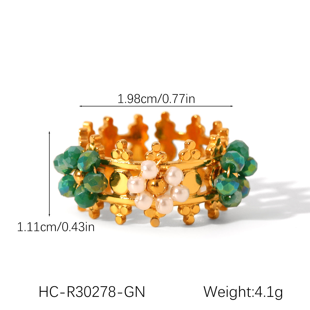 Retro Stainless Steel Crown Beaded Flower Ring Titanium Steel Ring Female Hand Jewelry
