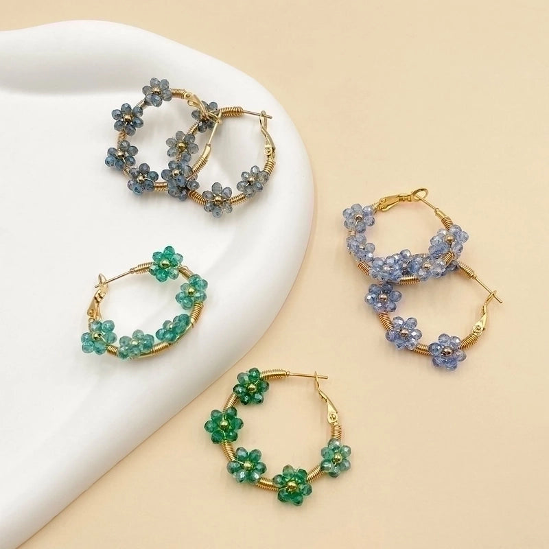 1 Pair Fashion Flower Plating 304 Stainless Steel Crystal Gold Plated Stainless Steel Earrings