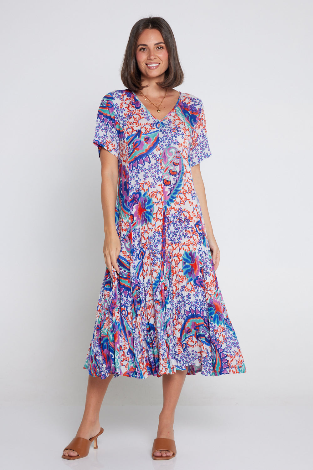 Short Sleeve Godet Dress - Radhanagar