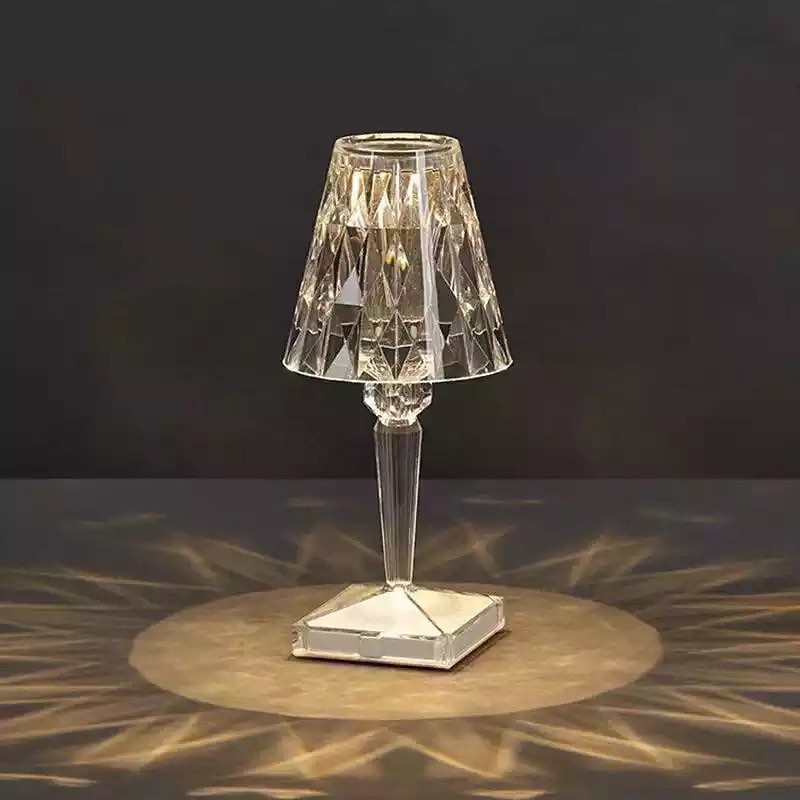 Crystal Table Lamp with Diamond-Cut Shade - USB