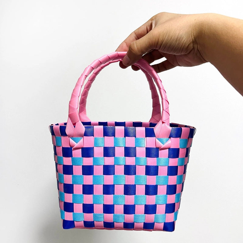 Women's PVC Color Block Plaid Vacation Weave Square Open Square Bag
