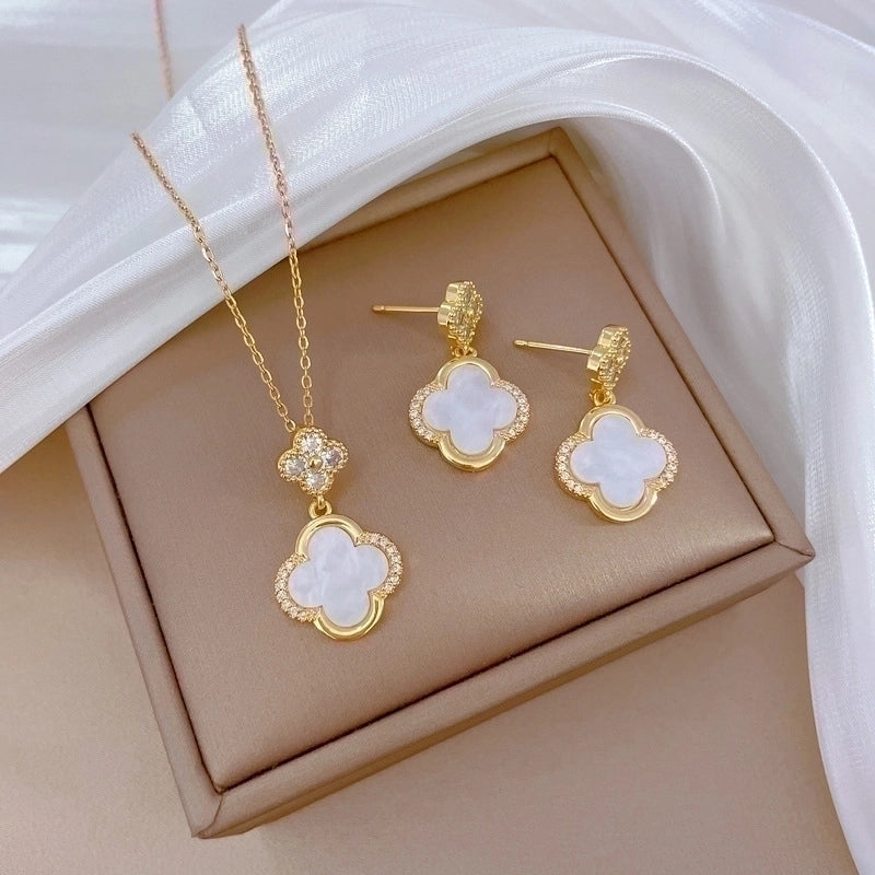 Copper Minimalist Plating Inlay Rhombus Bow Knot Zircon Jewelry Set
