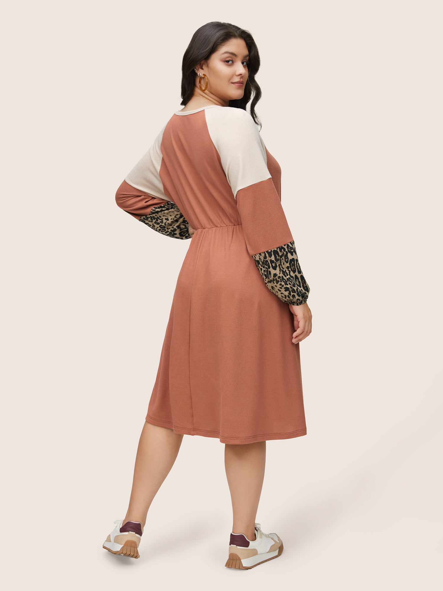 Colorblock Patchwork Leopard Raglan Sleeve Dress