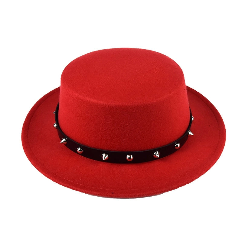 British Style Belt Flat Top Hat Personality Street Performance Woolen Hat Classic Jazz Hat