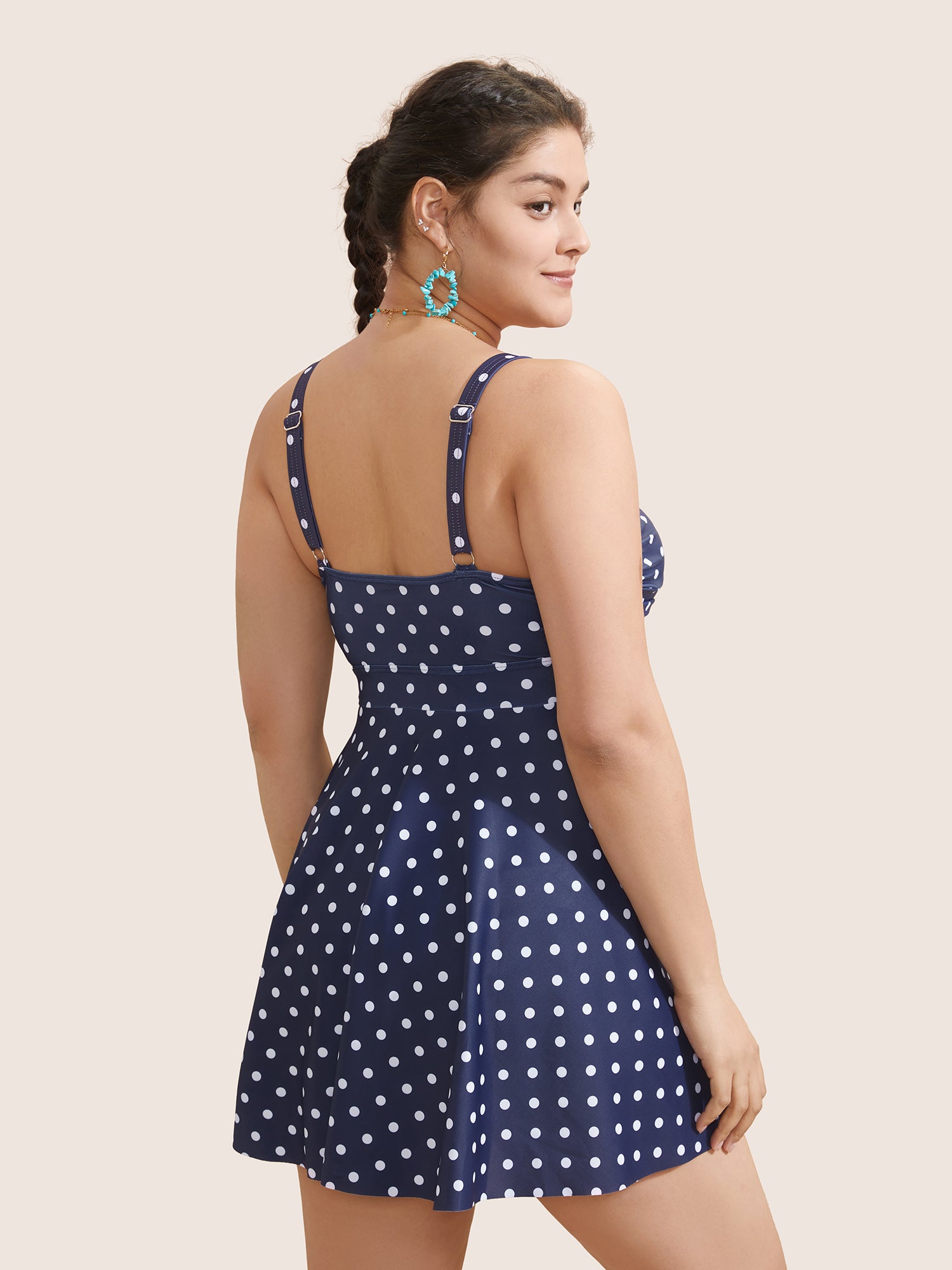 Polka Dot Crossover Ruched Flutter Hem Swim Dress