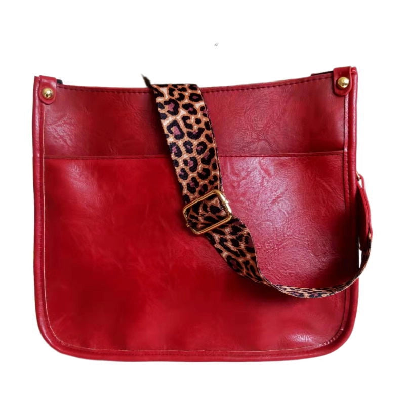 Women's Medium Pu Leather Solid Color Leopard Streetwear Zipper Crossbody Bag