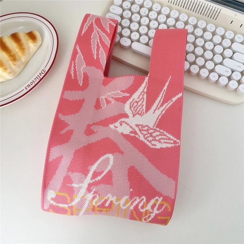 Women's Small Knit Flower Butterfly Vintage Style Open Shopping Bags