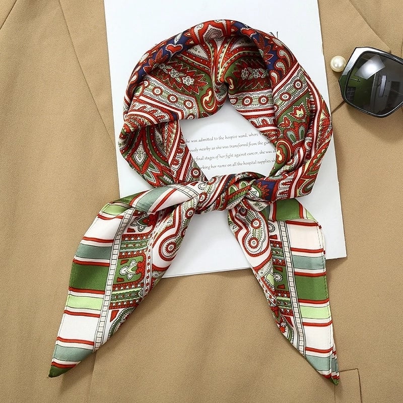 70*70  Striped Silk Scarf Women's Small Square Scarf  Versatile Professional Small Scarf Summer Thin Decorative Scarf