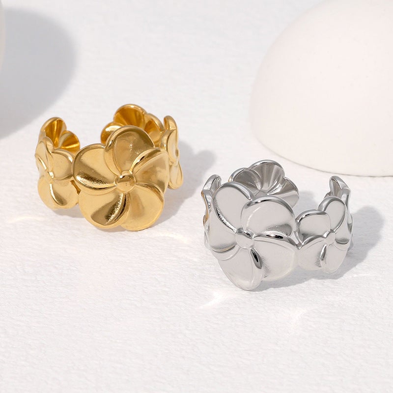 Glossy Flower Simple Cold Style Fashionable All-Match Open Index Finger Ring Gold-Plated Stainless Steel Ring