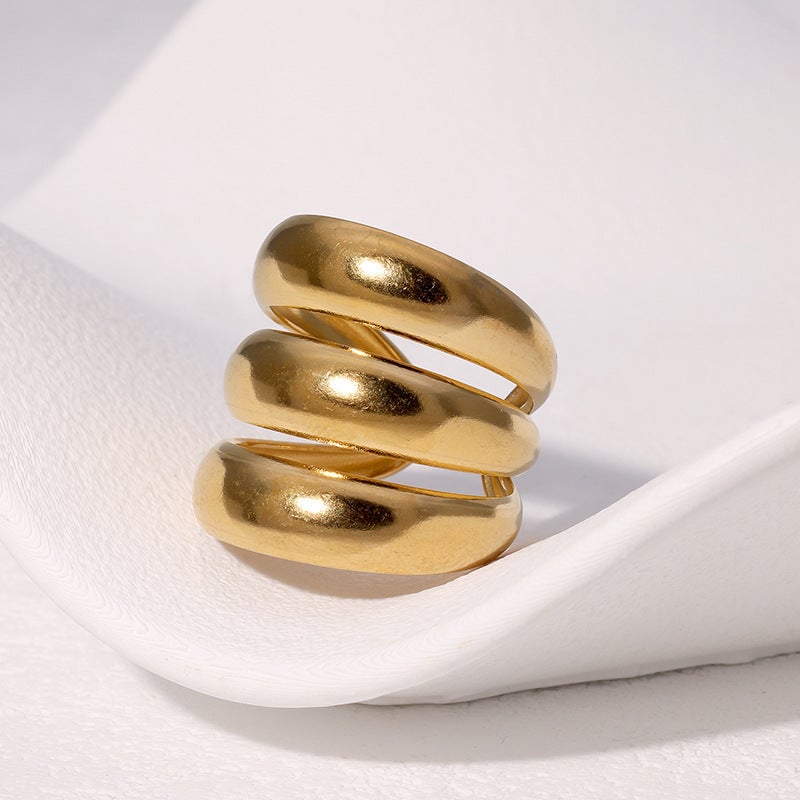 French Retro Niche Personality Exaggerated Wide Index Finger Ring Punk Stainless Steel Open Ring Female