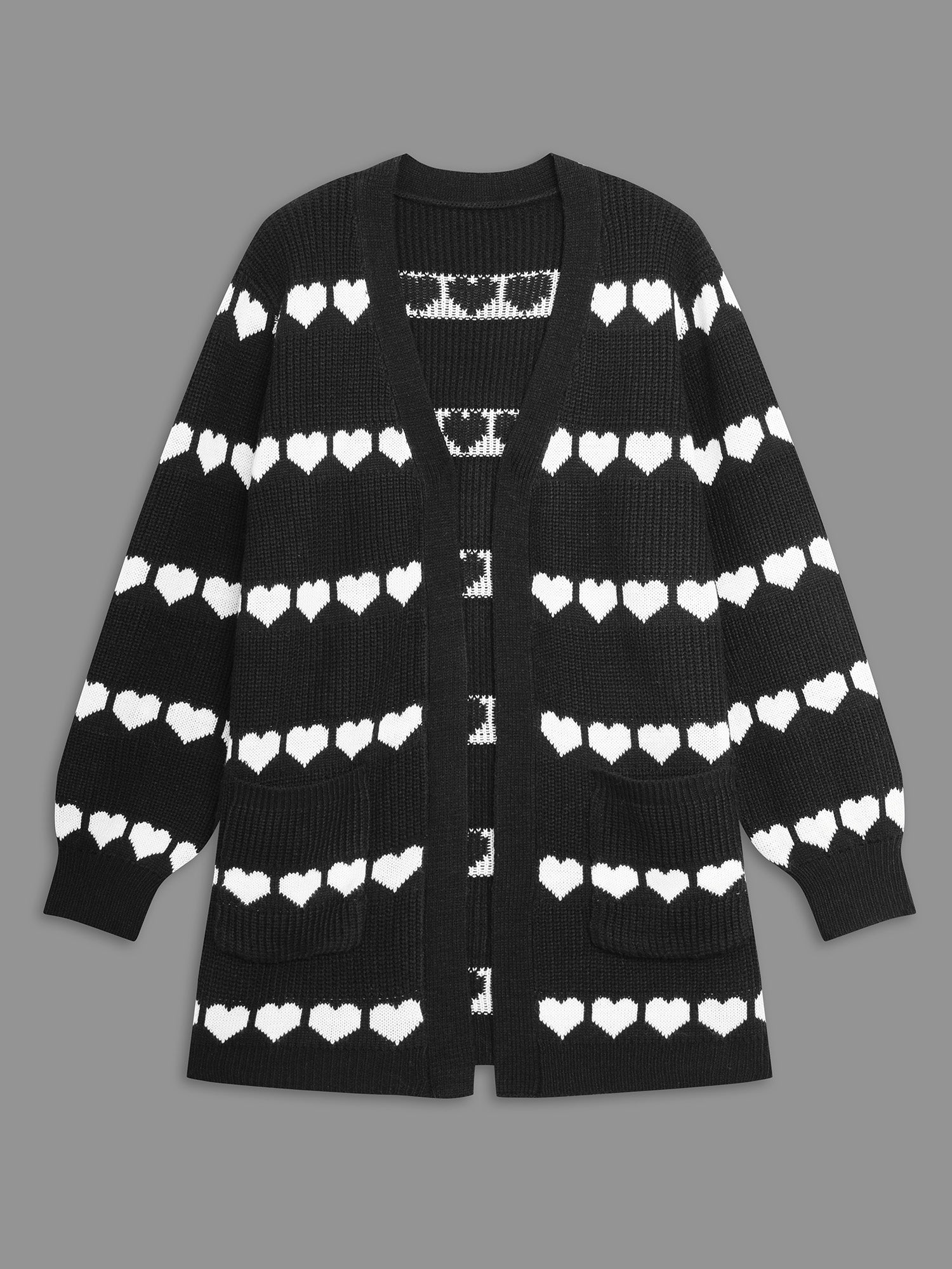 Heart Pattern Jacquard Patch Pocket Cardigan