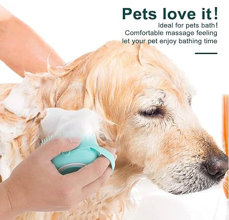 Pet Bath Massage Brush Puppy Dog Cat Cleaning Grooming Soft (Blue)