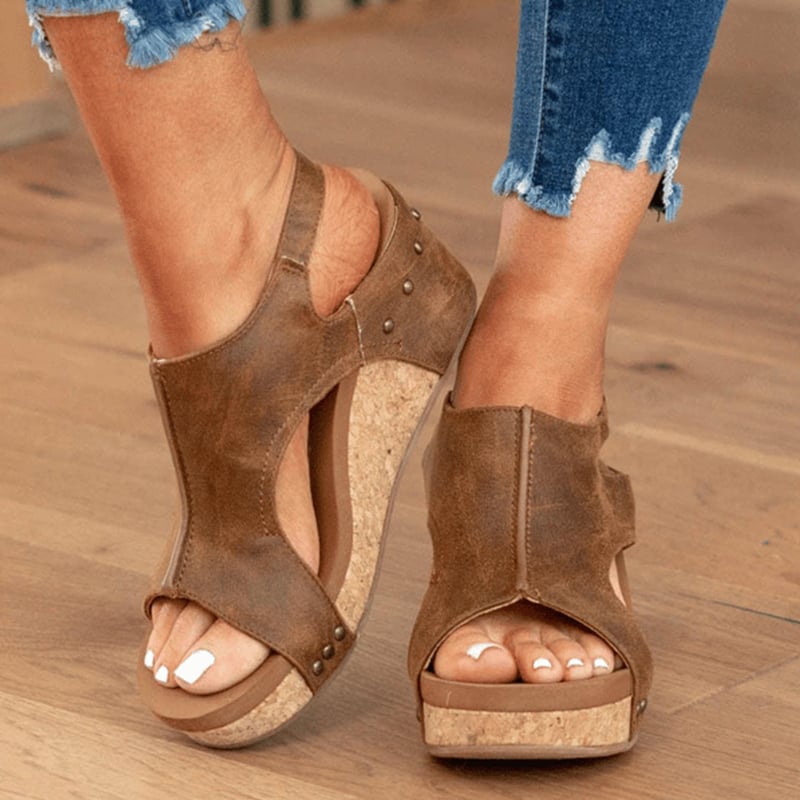 🔥Last Day Promotion 50% OFF - Women's Leather Platform Wedge Sandals