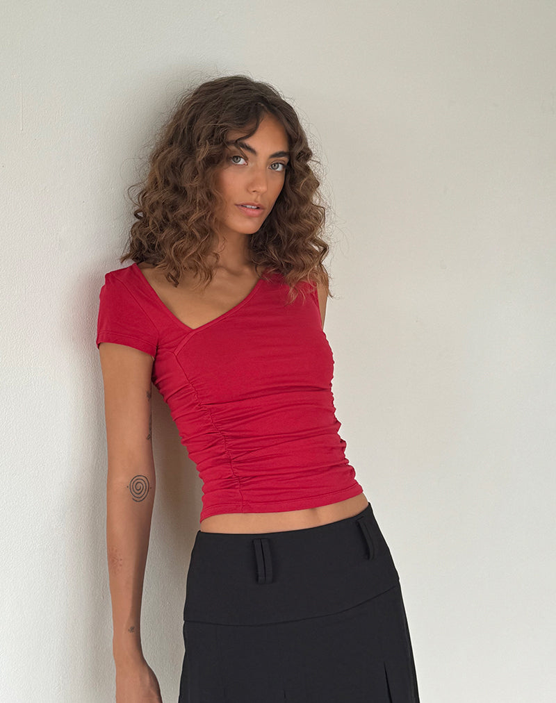 Sunhee Slash Neck Top in Adrenalin Red
