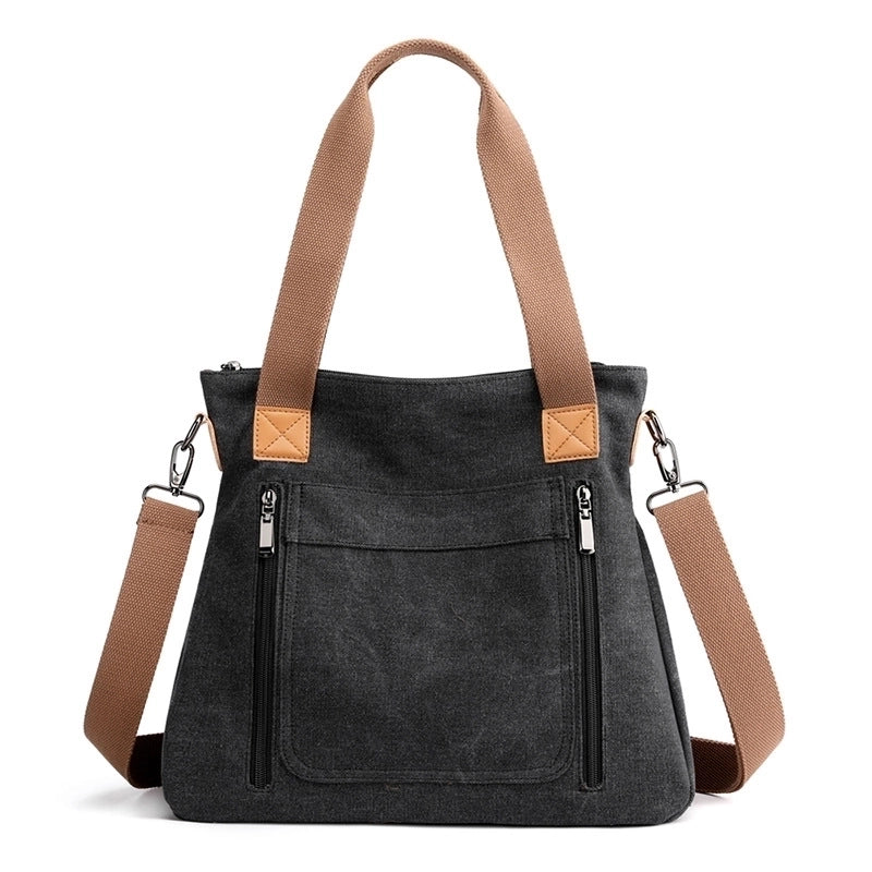 Women's Medium Canvas Solid Color Business Square Zipper Shoulder Bag Crossbody Bag