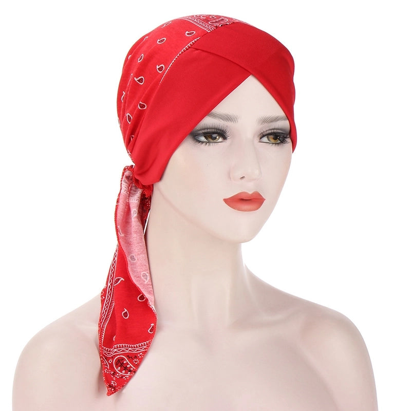 Forehead Cross Curved Muslim Toe Cap Two Tail Cap Floral Pullover Small Hat