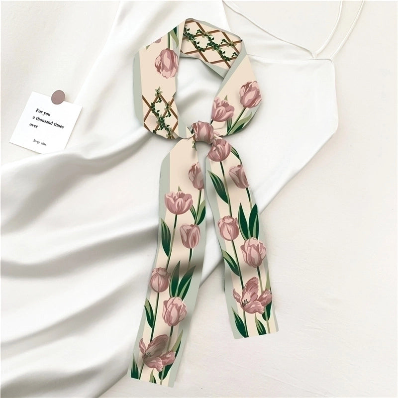 Women's Sweet Flower Satin Silk Scarves