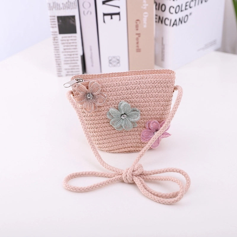 Fashion Flower Decoration Solid Color Children's Summer Beach Hat Sun Hat Straw Hat