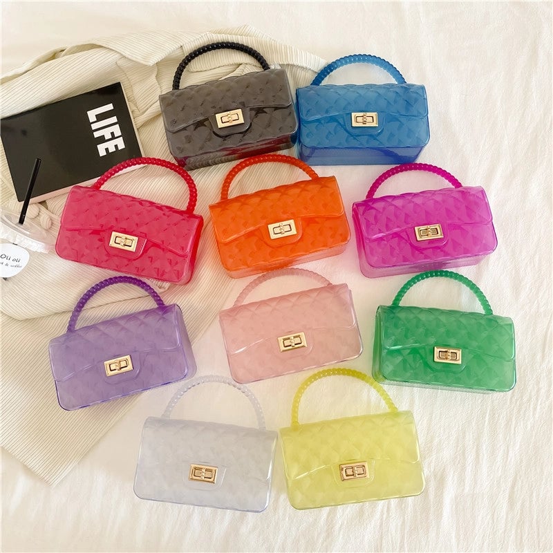Women's Small All Seasons Pvc Solid Color Fashion Square Lock Clasp Square Bag