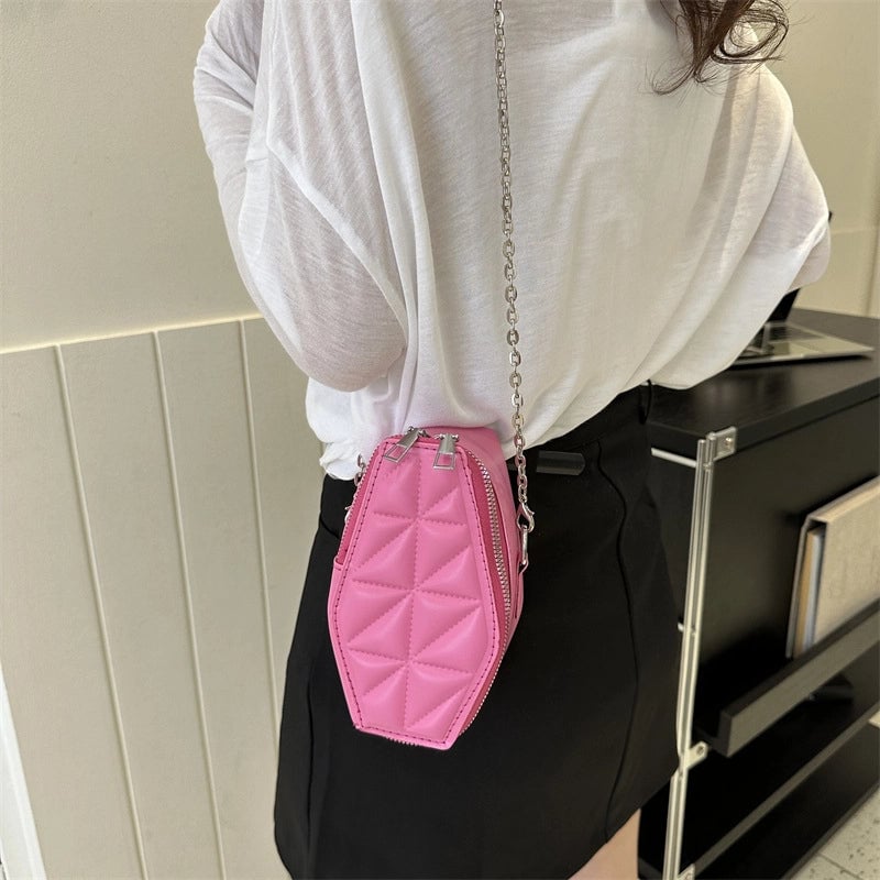 Women's Small All Seasons Pu Leather Argyle Elegant Square Zipper Shoulder Bag Square Bag Chain Bag