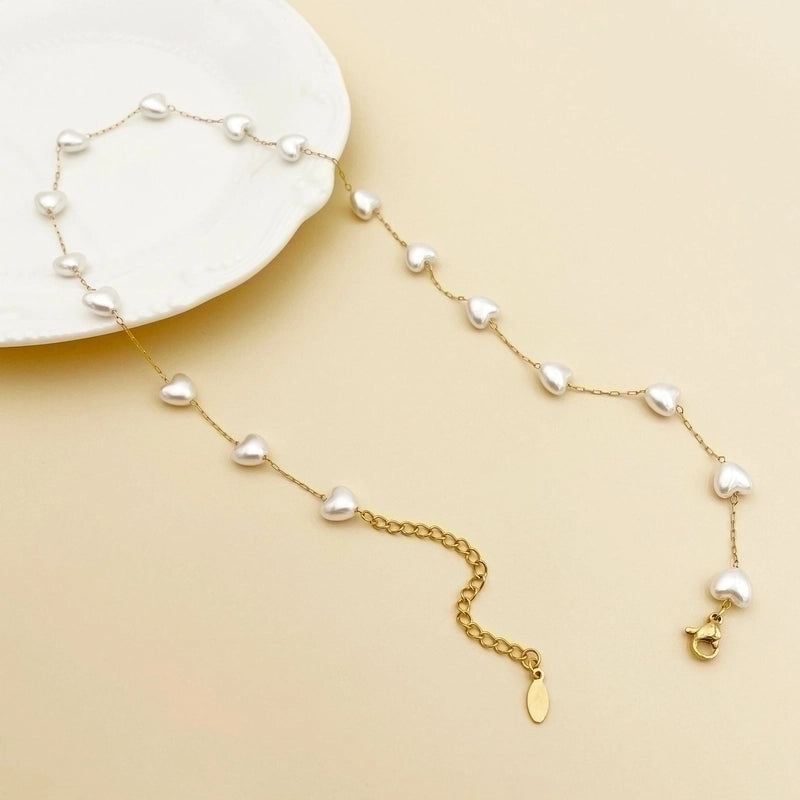 Minimalist Heart Shape 304 Stainless Steel Shell 14K Gold Plated Chain Stainless Steel Necklaces