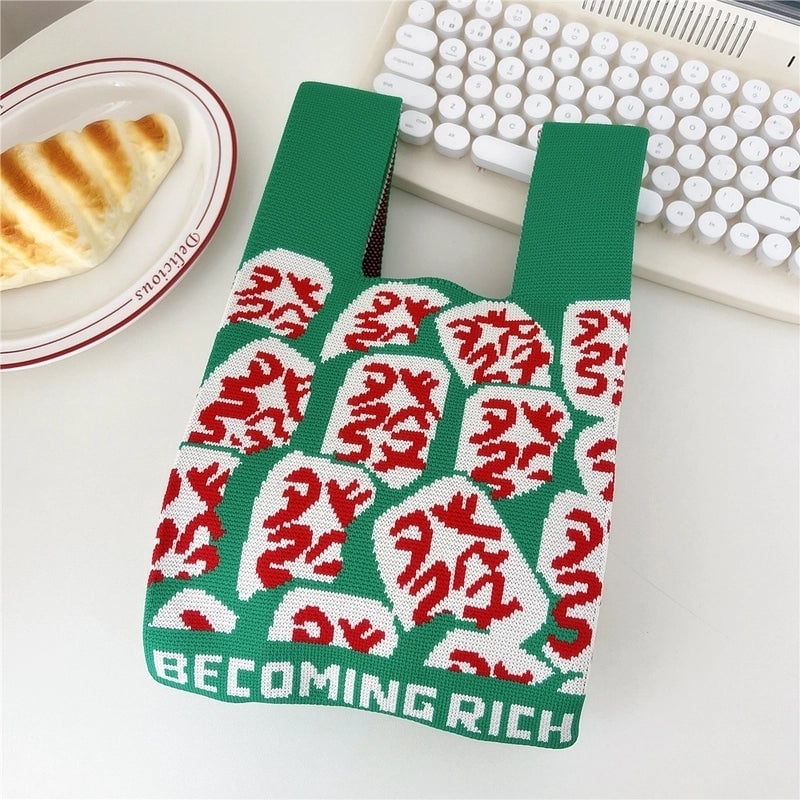 Women's Small Knit Flower Butterfly Vintage Style Open Shopping Bags