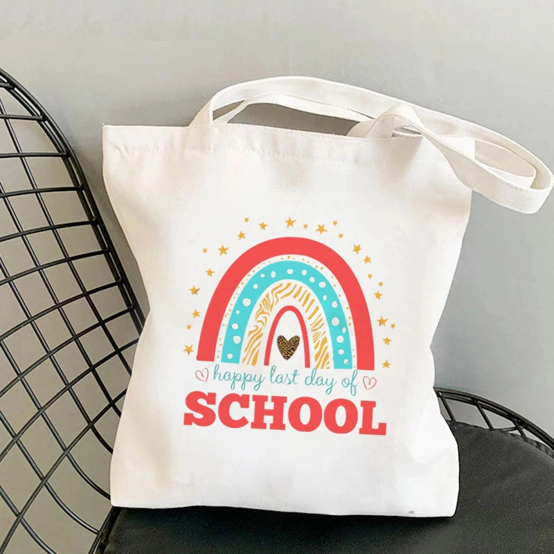 Hot Selling Kawaii Heart-shaped Printed Tote Bag For Teachers And Students One-shoulder Large Capacity White Cotton Bag