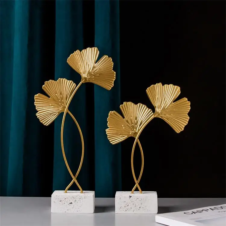 Ins Fashionable Wrought Iron Ginkgo Leaf Sculpture Ornament  Creative  Home Desktop Metal Crafts