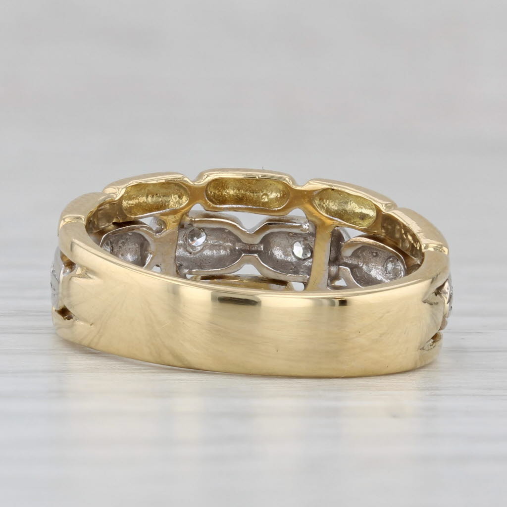 0.12ctw Diamond 2-Toned Band 18k Yellow White Gold Size 7.25 Bamboo Pattern Ring