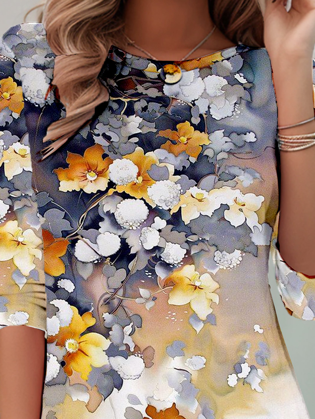 Floral Crew Neck Casual Loose T-Shirt