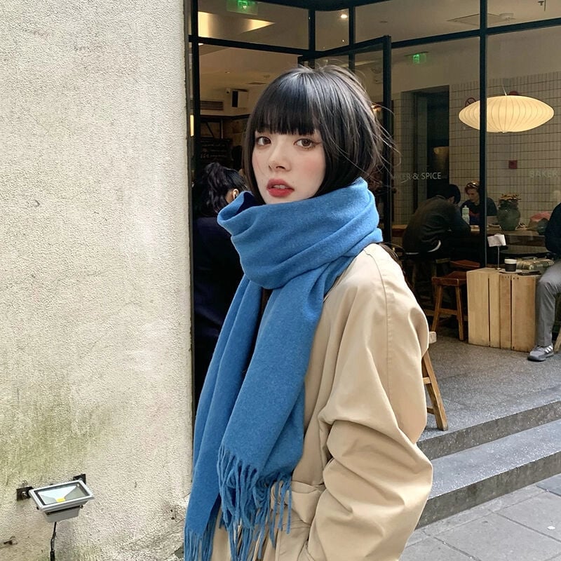Women's Scarf Winter Versatile Long Solid Color Cashmere-like  Shawl Autumn And Winter Thickened Warm Knitted Scarf Men's Fashion