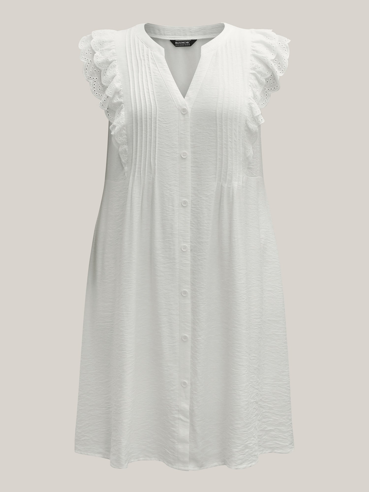 Lace Trim Pleated Button Shirt Dress