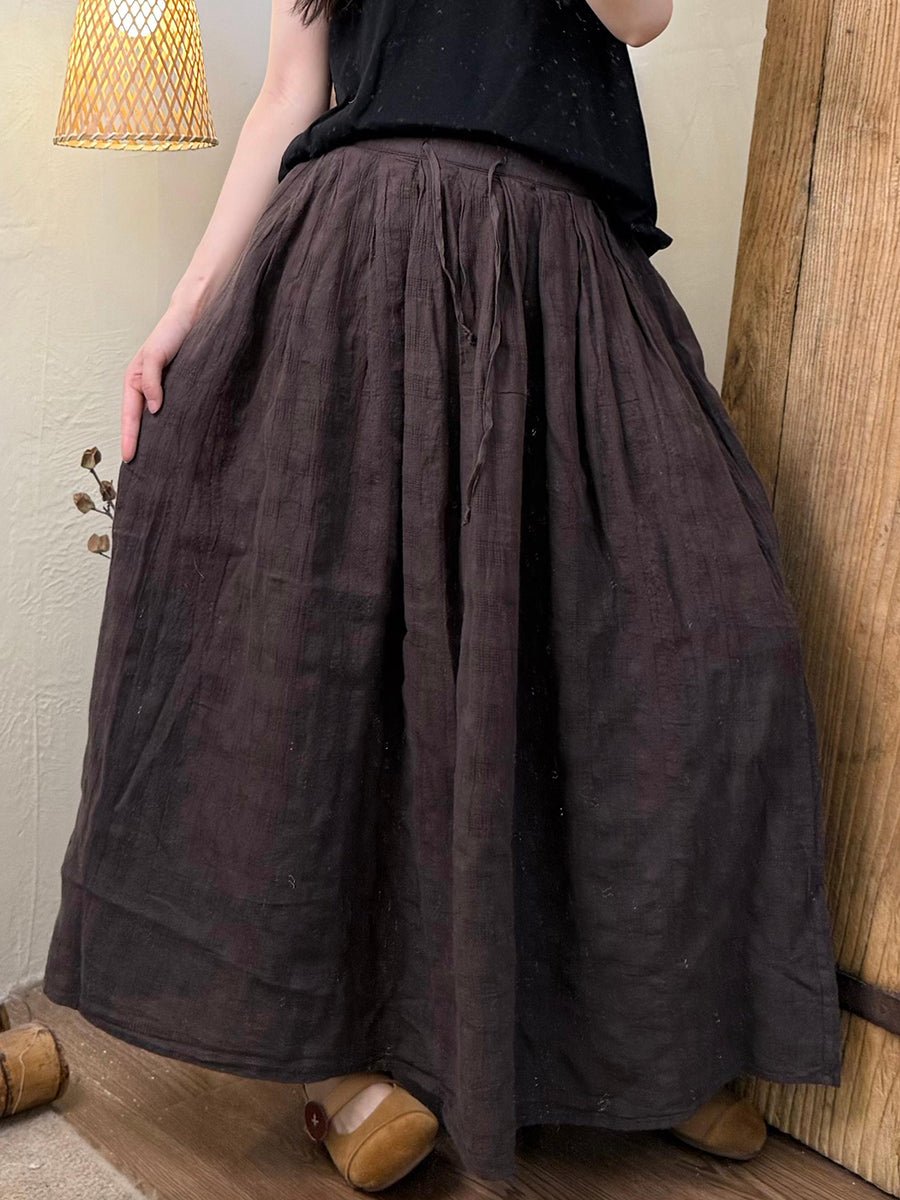 Women Summer Casual Pure Color Loose Cotton Skirt