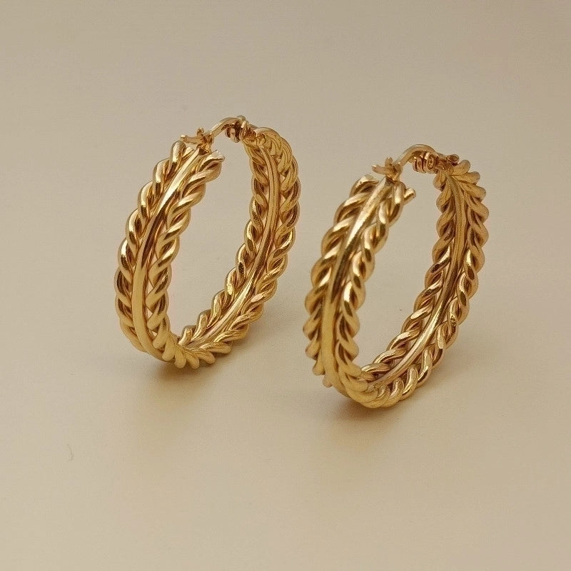 1 Pair Vintage Style Geometric Solid Color Plating Stainless Steel 18k Gold Plated Hoop Earrings