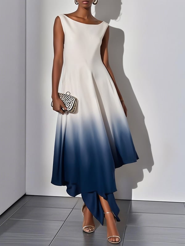 Loose Sleeveless Gradient Split-Joint Boat Neck Evening Dresses Maxi Dresses