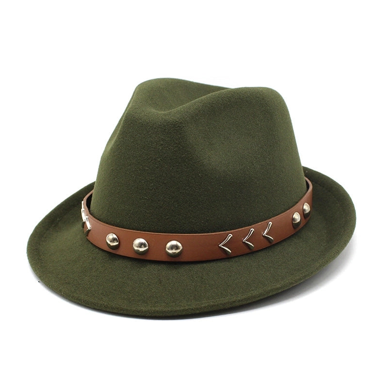 New Autumn And Winter Woolen Small Top Hat Women's Trendy Hat Golden Buckle Jazz Hat Woolen Felt Hat