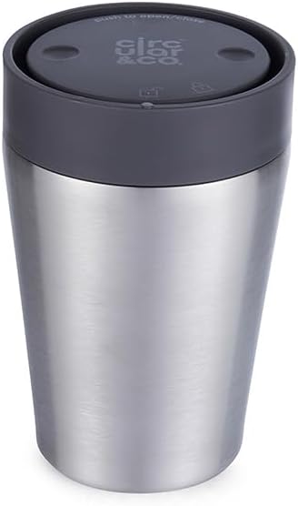 Circular & Co Thermal Stainless Steel Travel Mug - 8oz/227ml - Insulated Reusable Coffee Cup - 100% Leakproof & Lockable - 6 Hours Hot/Cold - Push Top, One Hand Open, 360 Drinking Coffee Tumbler